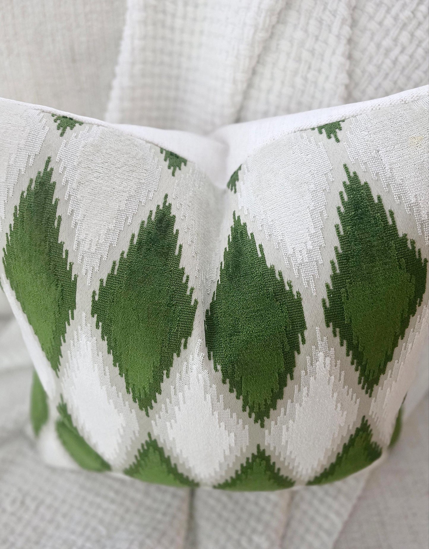 Jade and Cream Diamond Velvet Pillow Cover