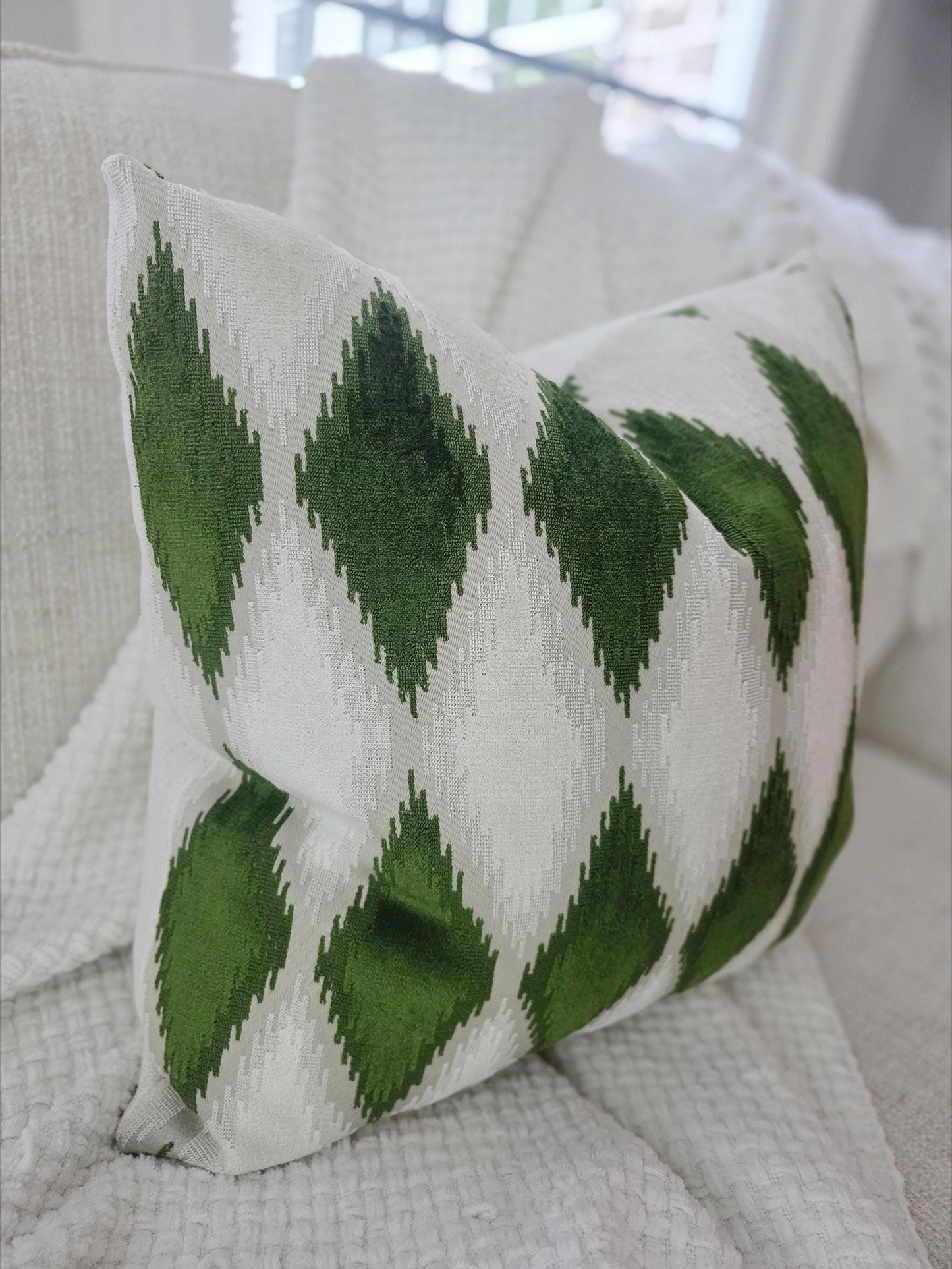 Jade and Cream Diamond Velvet Pillow Cover