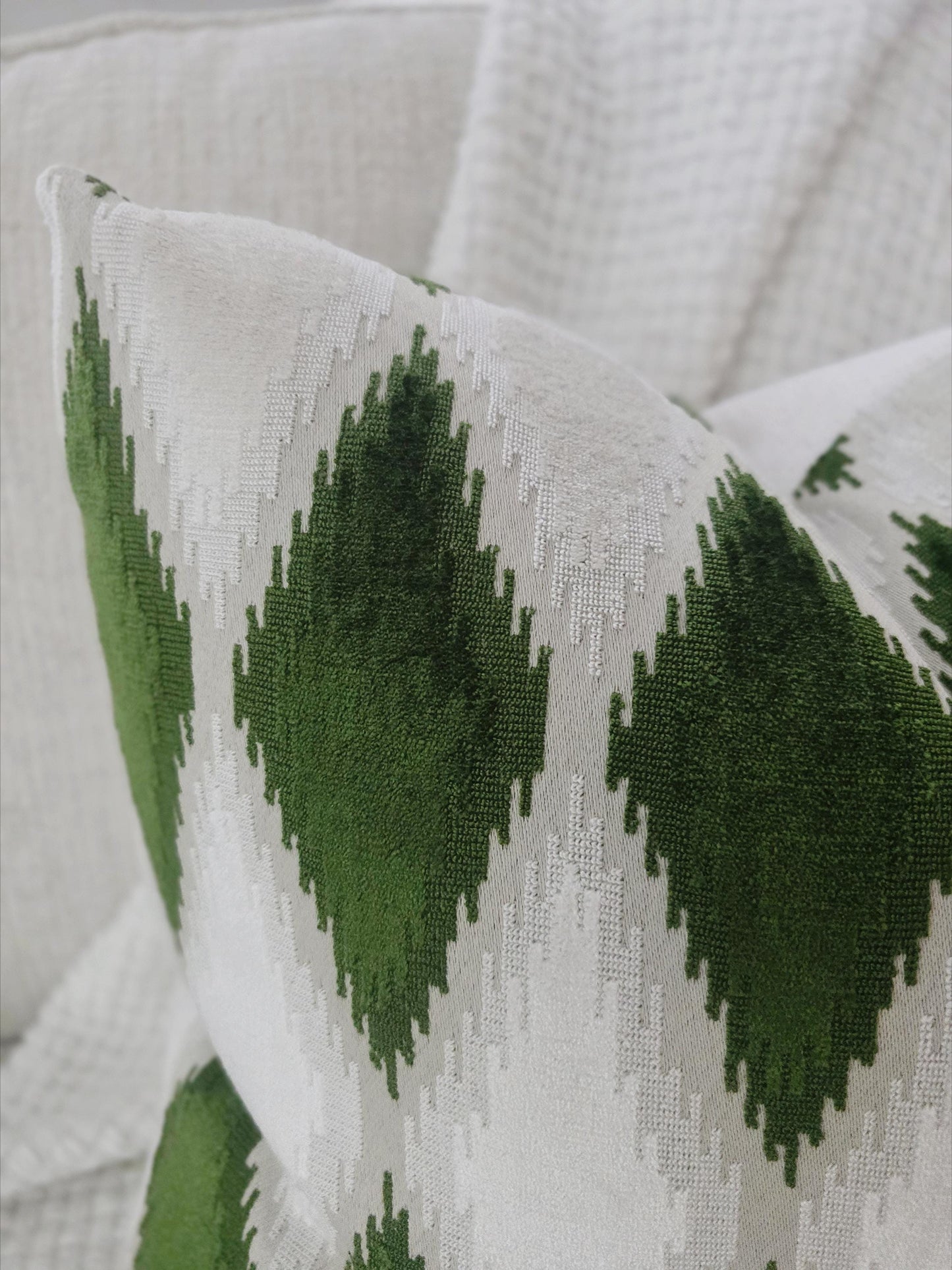 Jade and Cream Diamond Velvet Pillow Cover
