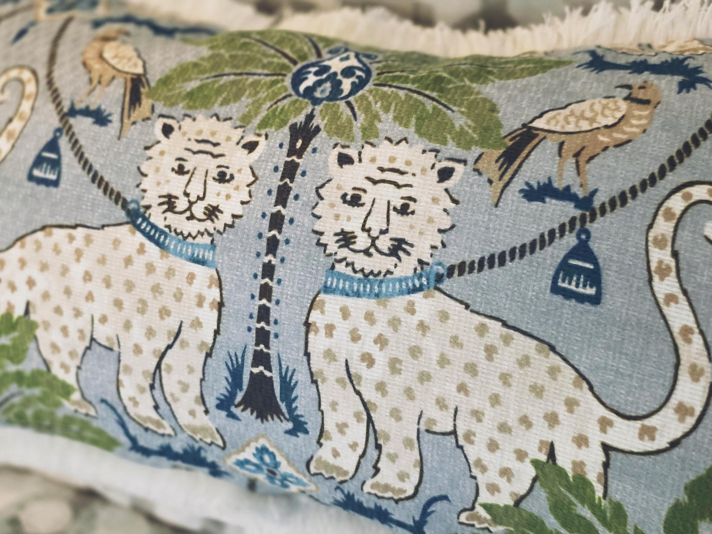 Blue Happy Jaguar Chinoiserie Pillow Cover