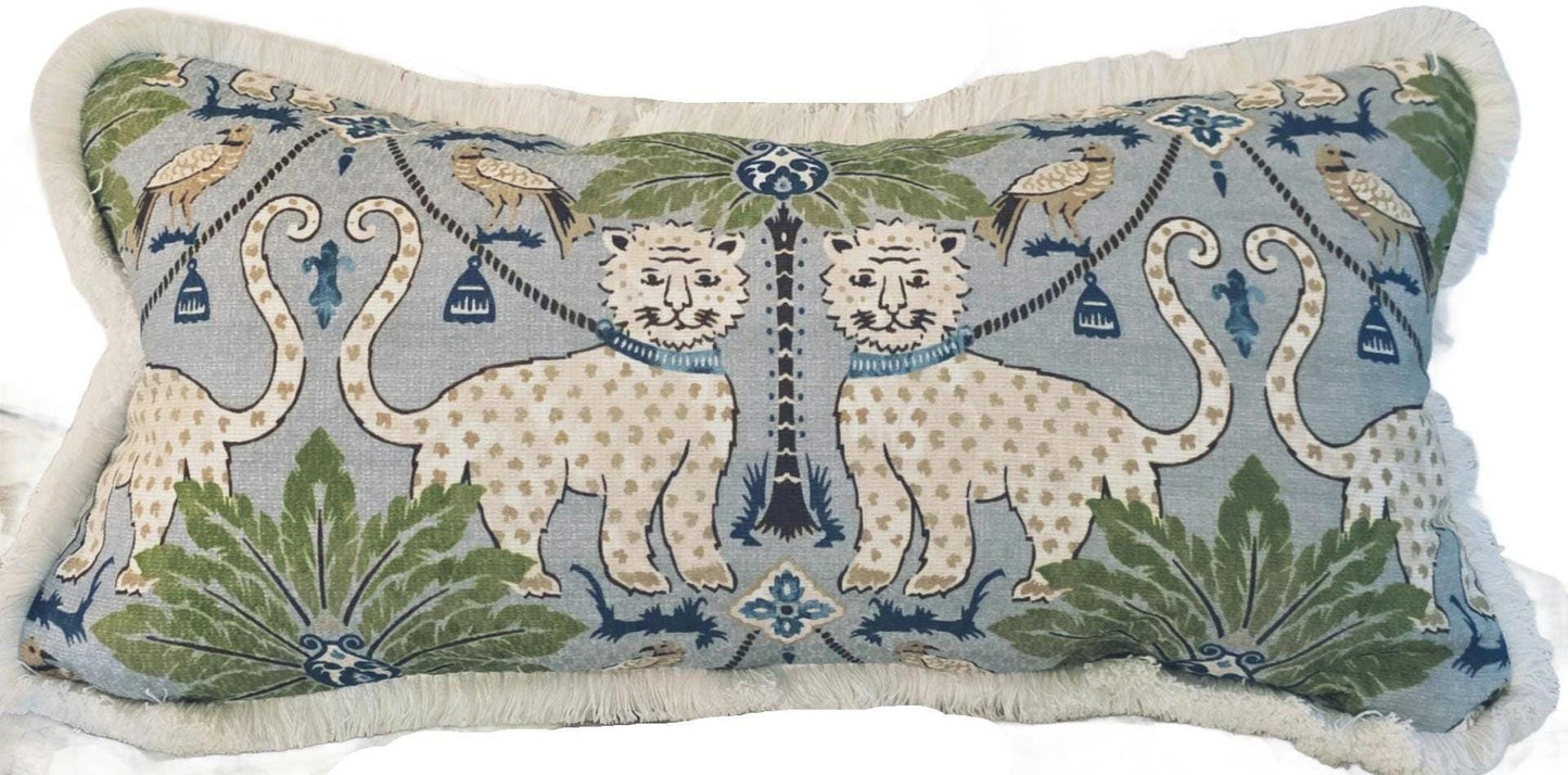 Blue Happy Jaguar Chinoiserie Pillow Cover