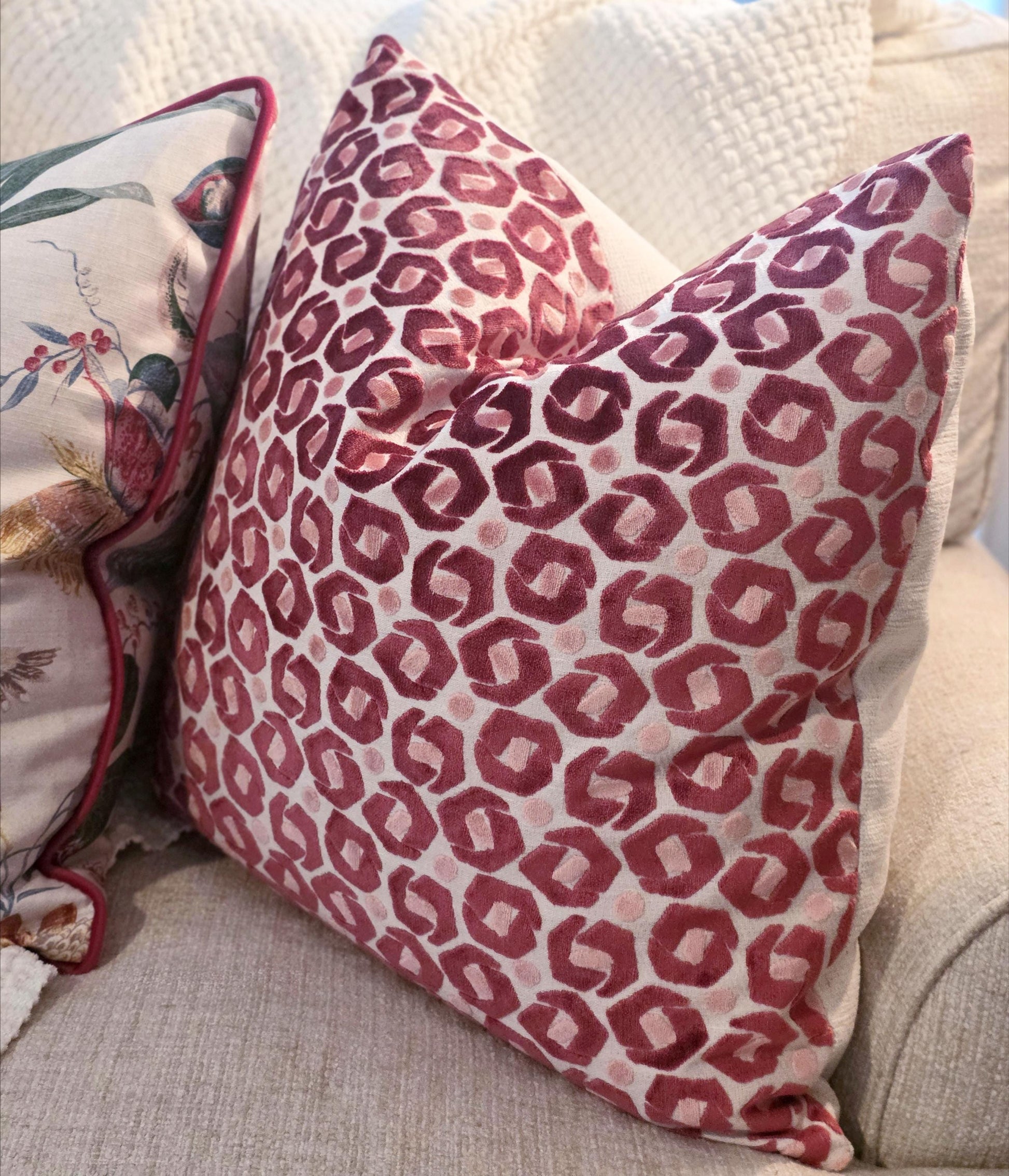 Pink Velvet Geometric Pillow Cover