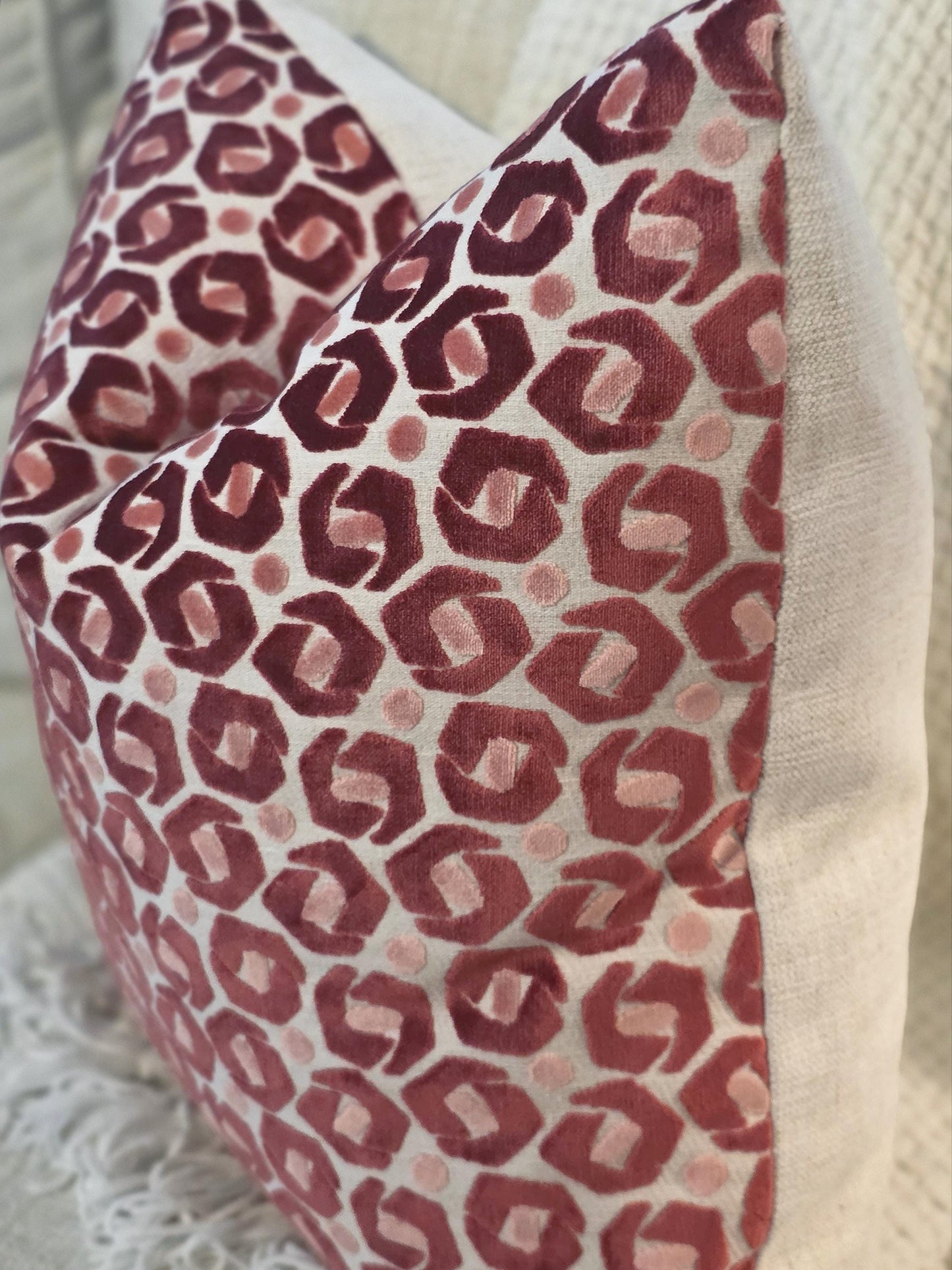 Pink Velvet Geometric Pillow Cover
