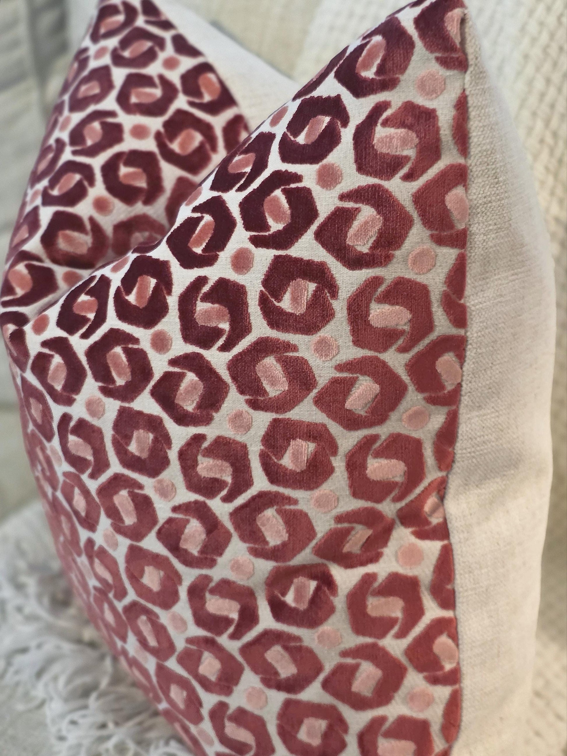 Pink Velvet Geometric Pillow Cover