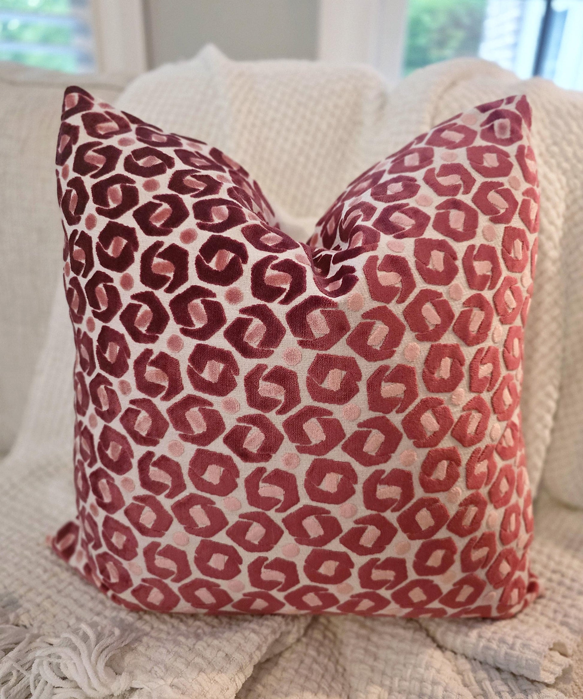 Pink Velvet Geometric Pillow Cover