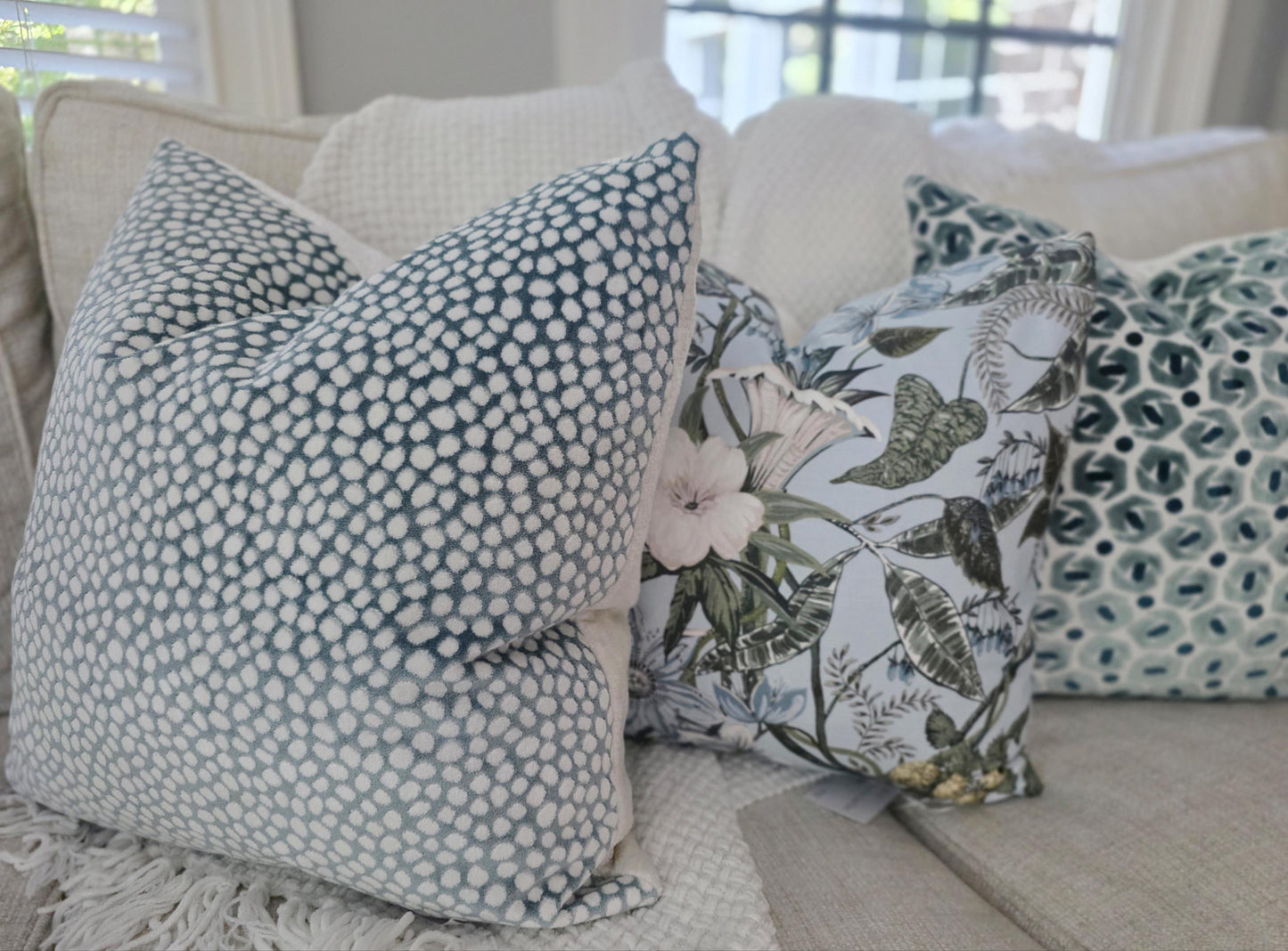 Torrey Sky Blue Animal Print Dot Pillow Cover