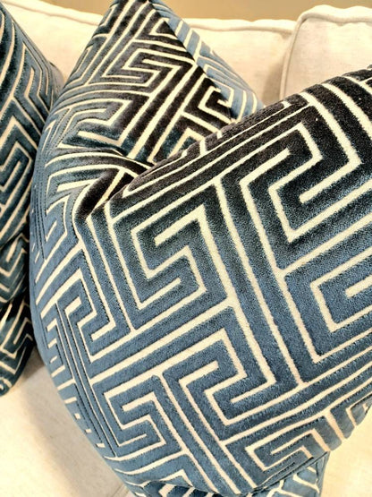 Greek Key Geometric Navy Blue Velvet Pillow Cover
