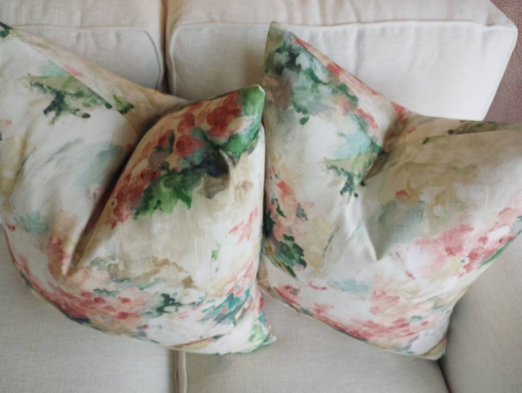 Tea Rose Watercolor Floral Pillow Cover