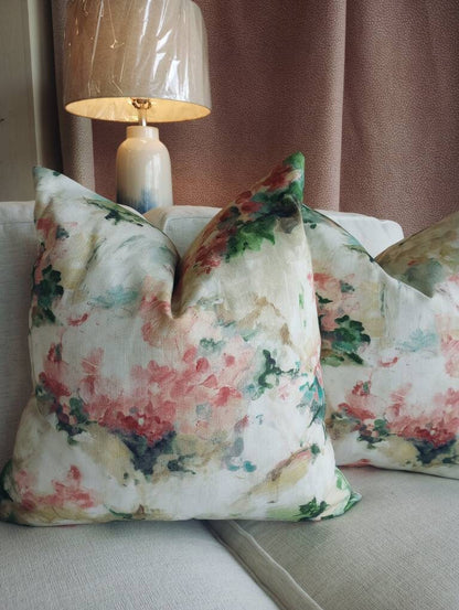 Tea Rose Watercolor Floral Pillow Cover