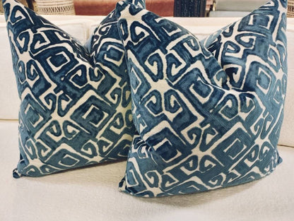 Blue geometric velvet pillow covers