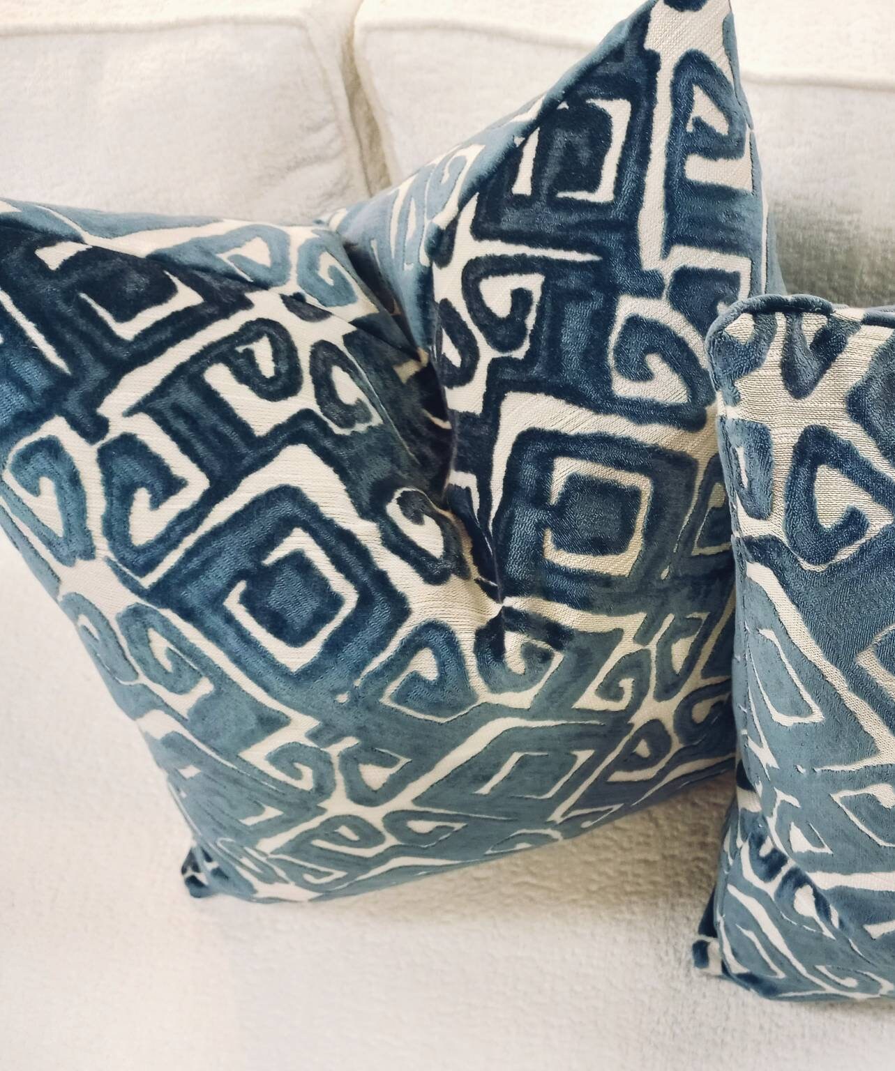 Blue geometric velvet pillow covers