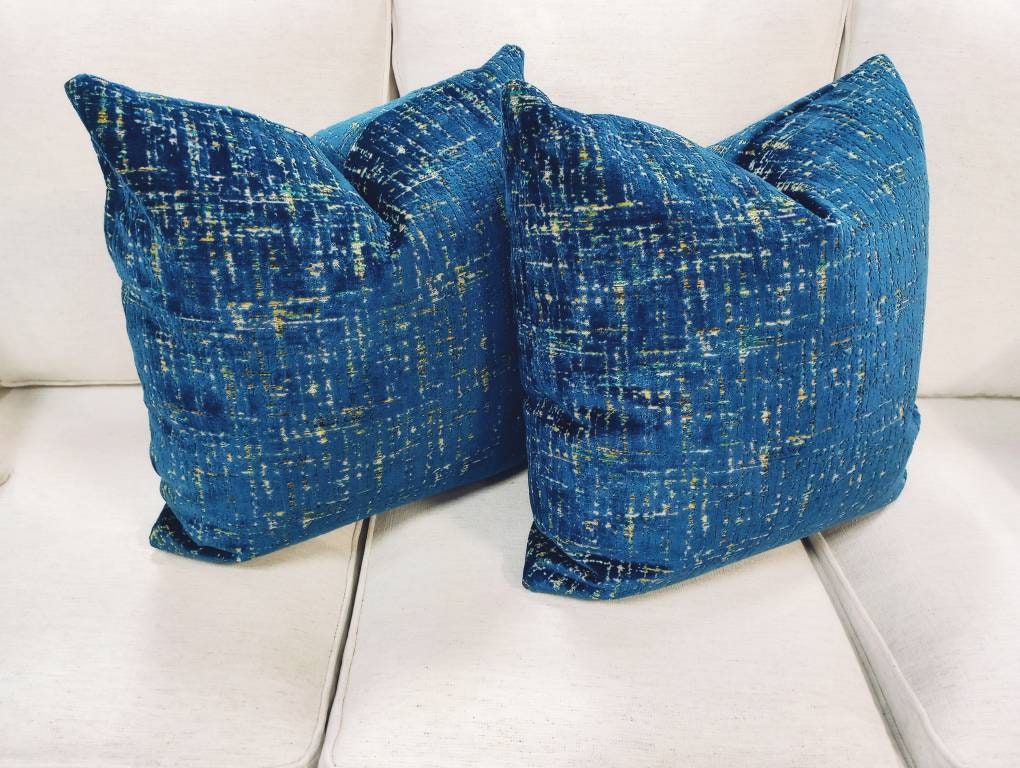 Blue Green velvet pillow cover cut velvet