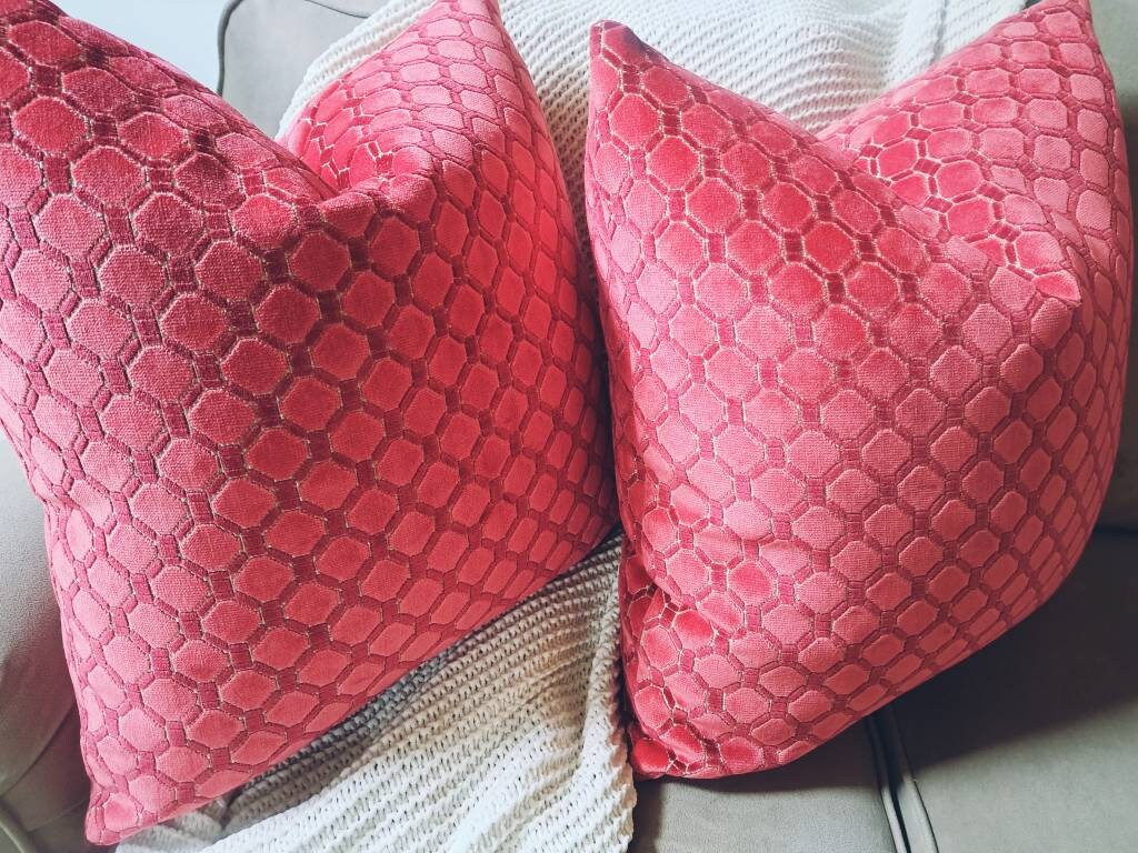 Coral Red Cut Velvet Pillow Cover