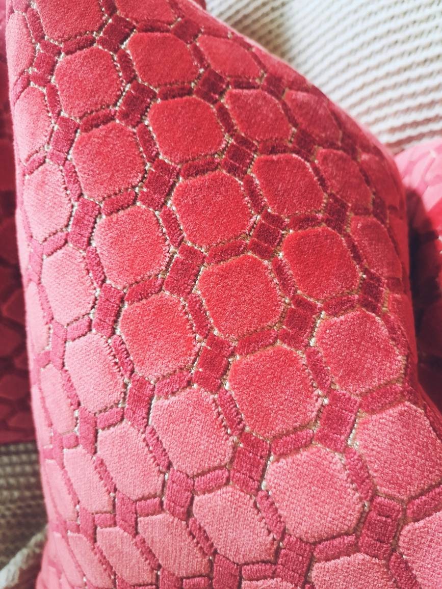 Coral Red Cut Velvet Pillow Cover