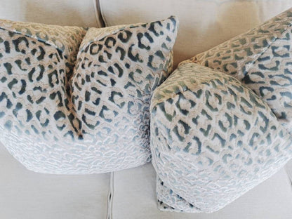 Spa Blue Green Cut Velvet Leopard Print Pillow Cover