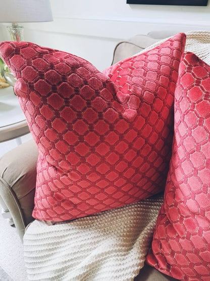 Coral Red Cut Velvet Pillow Cover