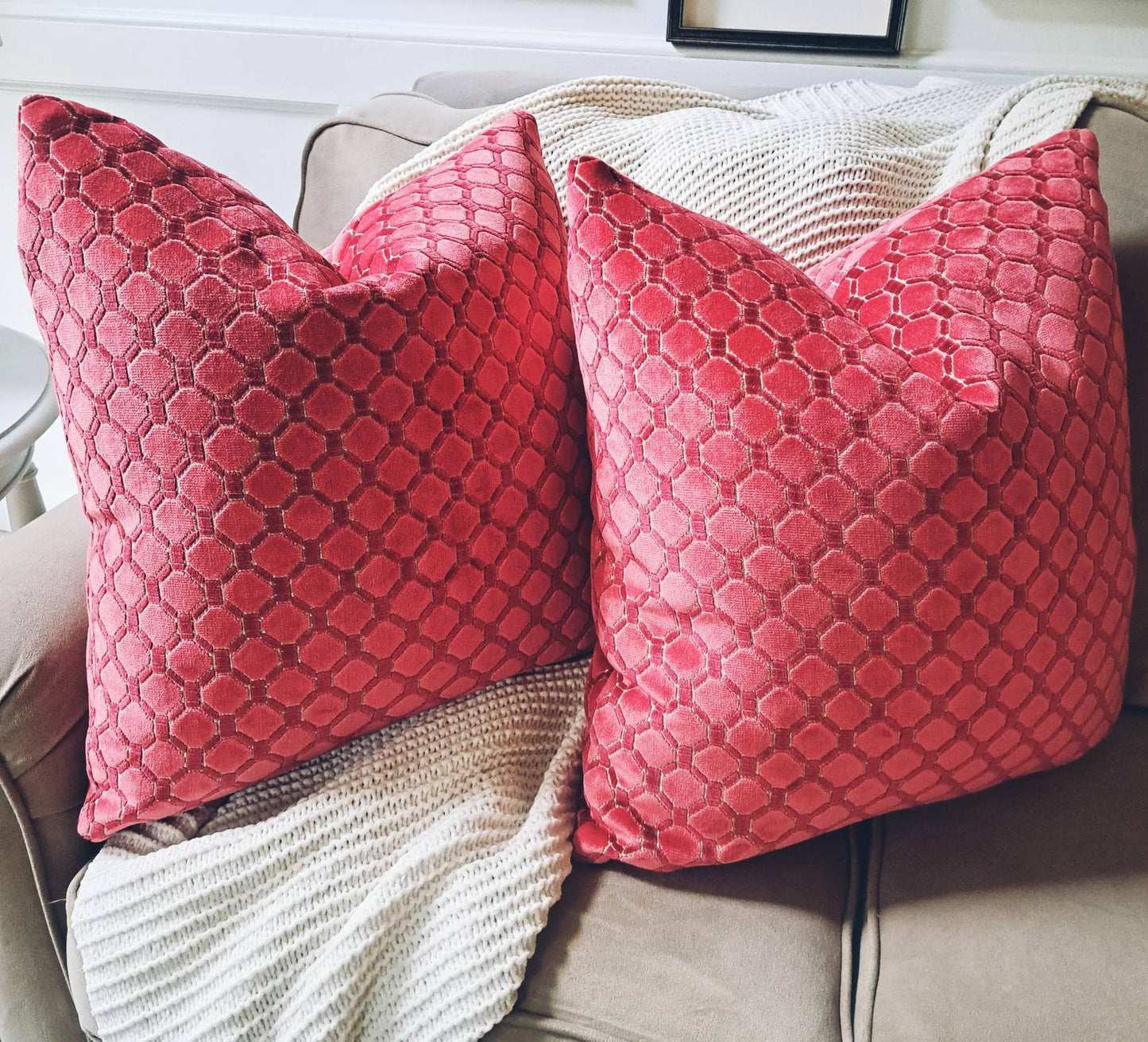 Coral Red Cut Velvet Pillow Cover
