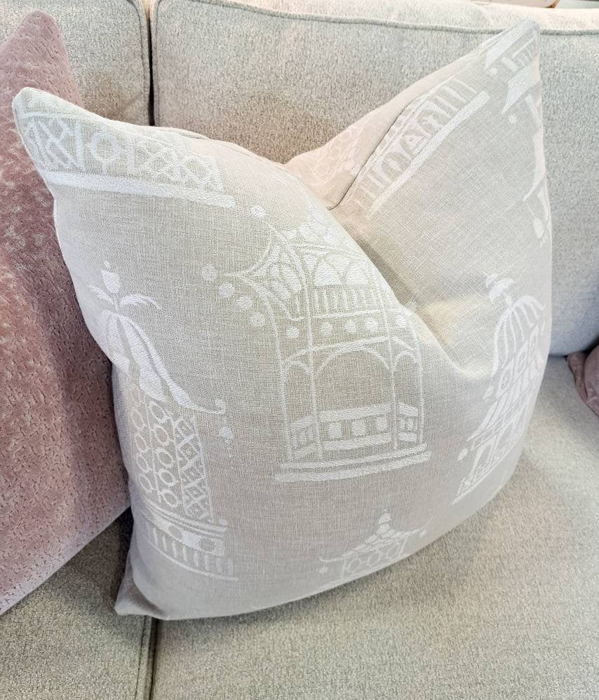 Pagoda Chinoiserie Nuetral White Oatmeal Pillow Cover