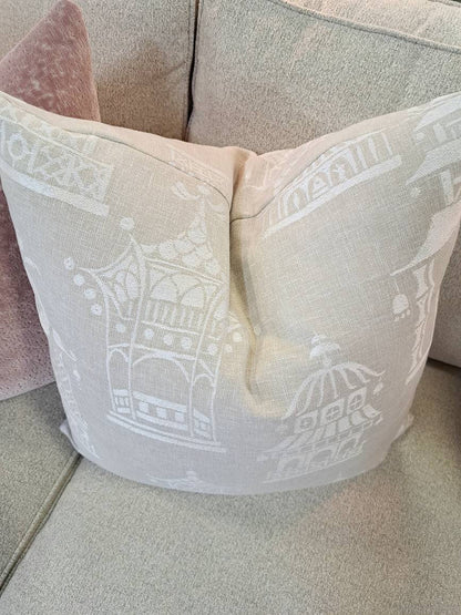 Pagoda Chinoiserie Nuetral White Oatmeal Pillow Cover