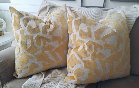 Gold Cut Velvet Geometric Cream Pillow Covers