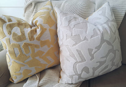 Gold Cut Velvet Geometric Cream Pillow Covers