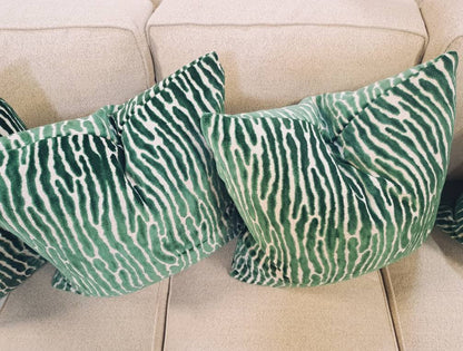 Emerald Green Cut Velvet Abstract Strip Pillow Cover