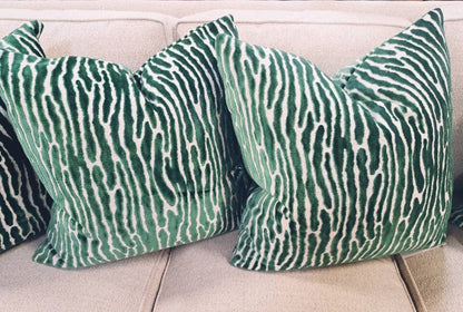 Emerald Green Cut Velvet Abstract Strip Pillow Cover