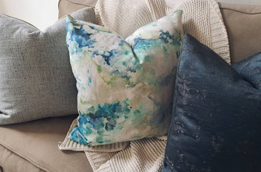 Green and Blue Abstract Watercolor Floral Print Pillow Cover