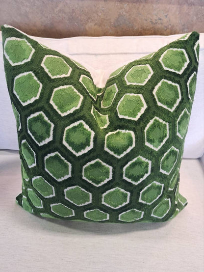 Emerald Green Apple Green Geometric Velvet Pillow