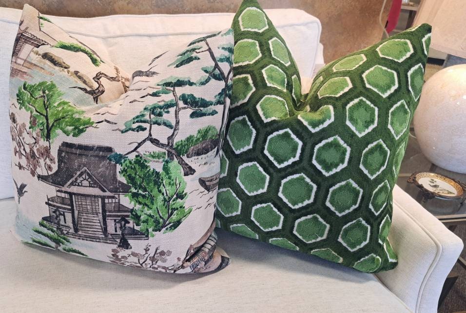 Emerald Green Apple Green Geometric Velvet Pillow