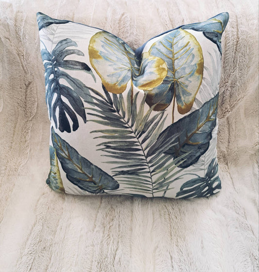 Tropical Blue Floral Print Pillow Cover