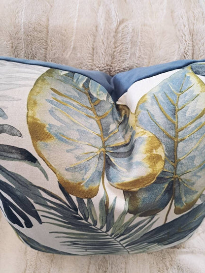 Tropical Blue Floral Print Pillow Cover