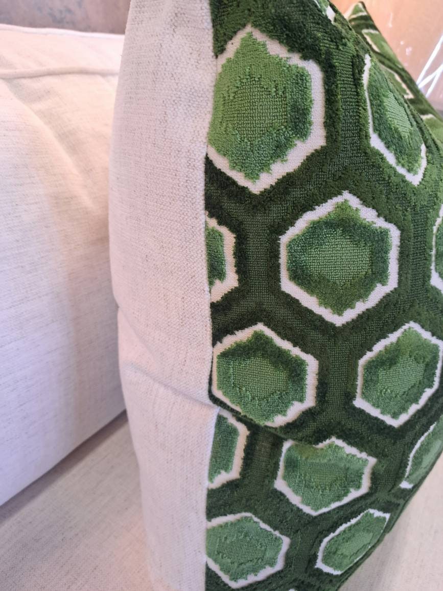 Emerald Green Apple Green Geometric Velvet Pillow