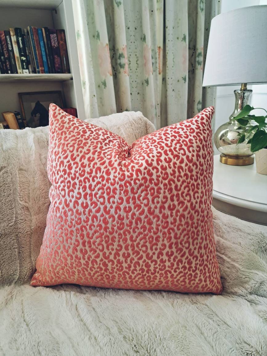Coral and Champagne Leapard Print Pillow Cover