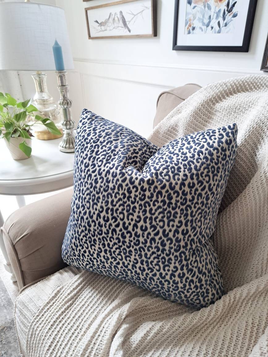 Navy and Silver Leapard Print Pillow Cover