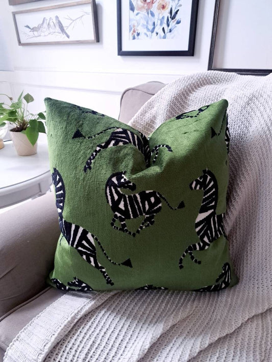 Emerald Green Dancing Zebra Pillow Cover