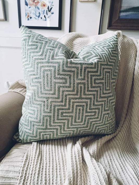 Spa Green and Cream Geometric Pillow Cover