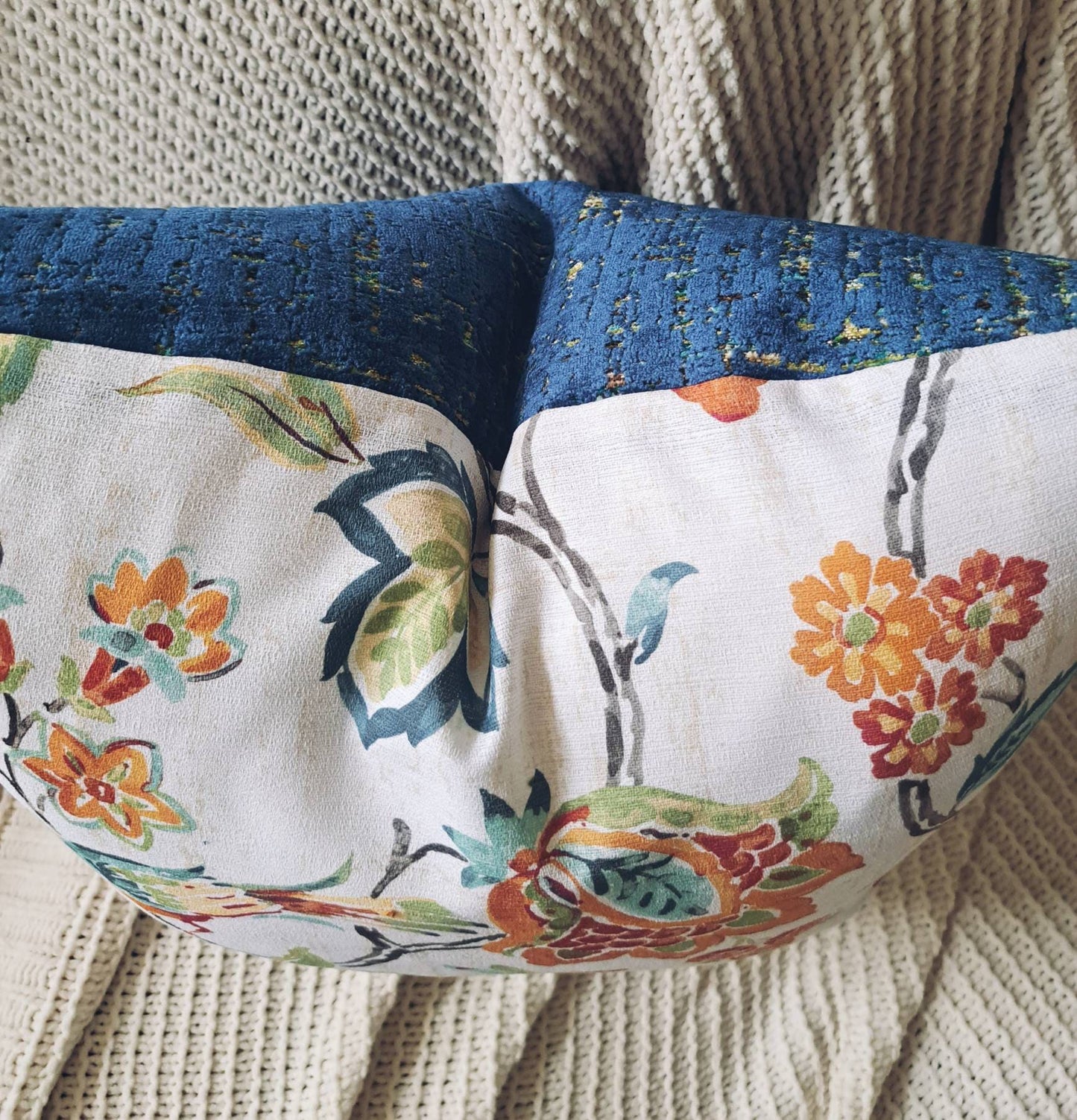 Bright Bird and Floral Print Pillow Cover