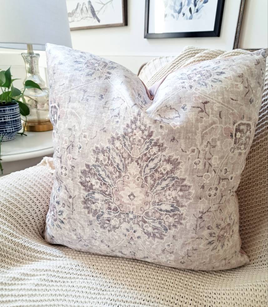 Velvet Grey and Blush Pillow Cover