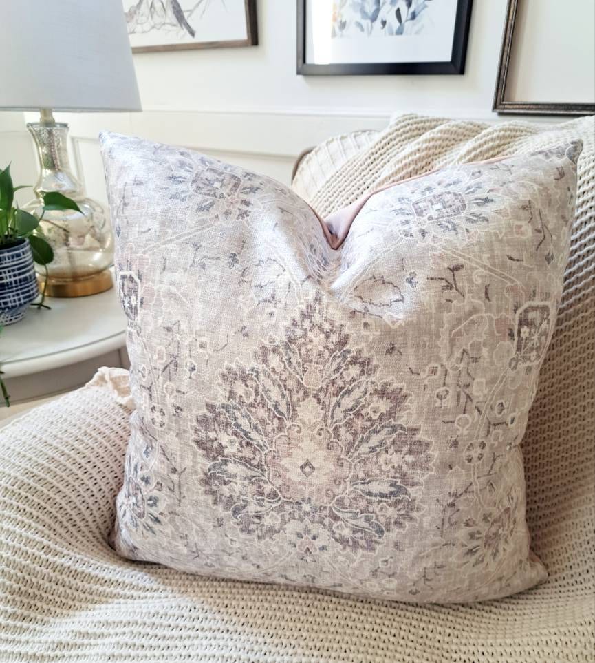 Velvet Grey and Blush Pillow Cover