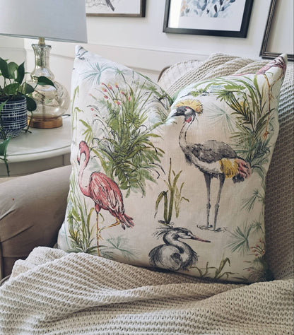 Blush Flamingo Coastal Bird Print Pillow Cover