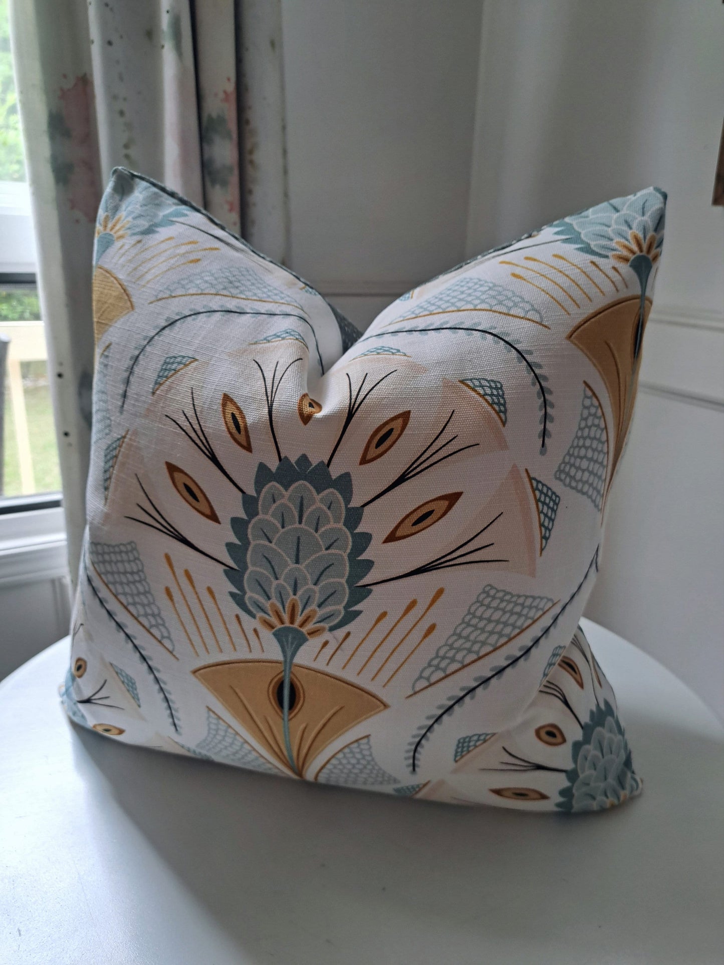 Peacock Plumeau Blue and Gold Pillow Cover