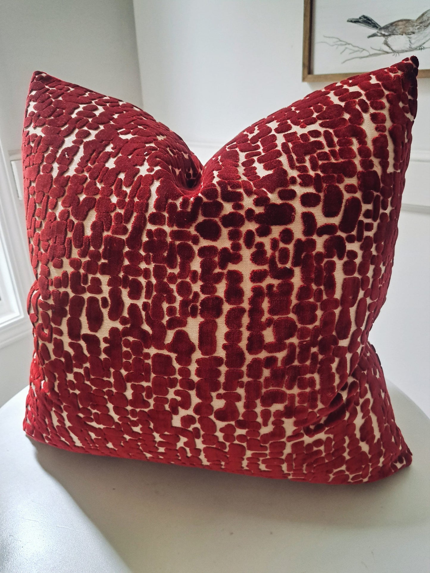 Red cut velvet pillow cover