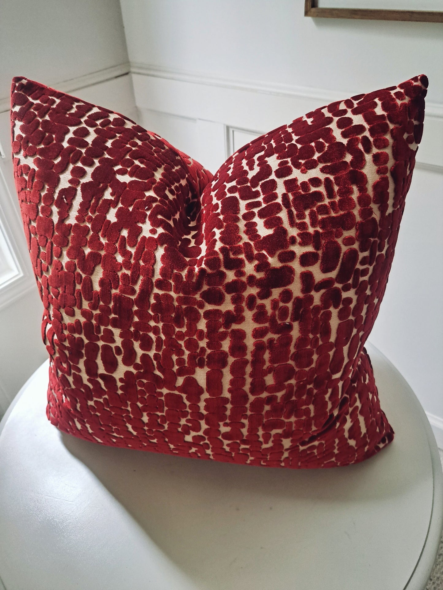 Red cut velvet pillow cover