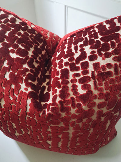 Red cut velvet pillow cover