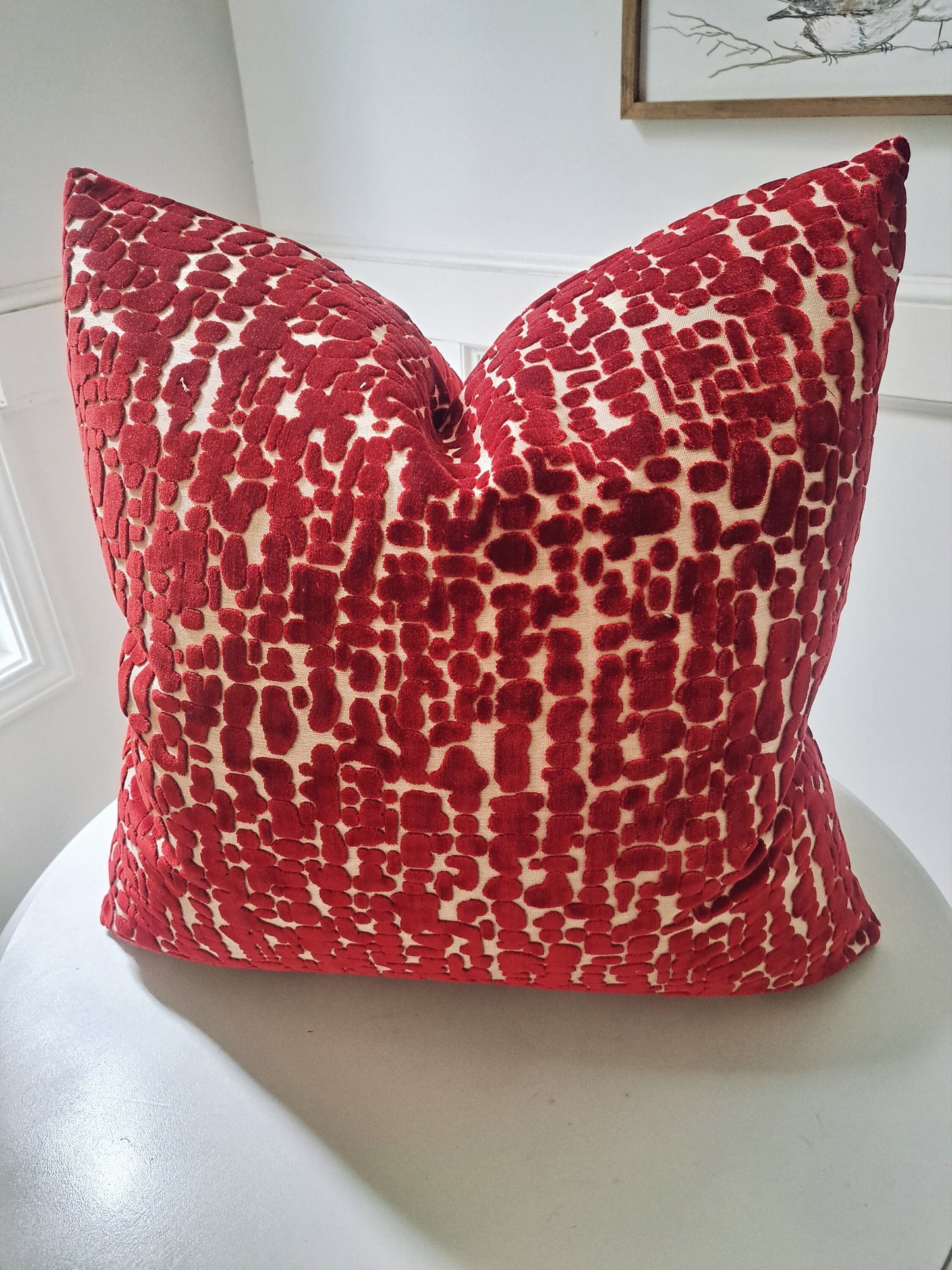 Red Cut Velvet Pillow Cover