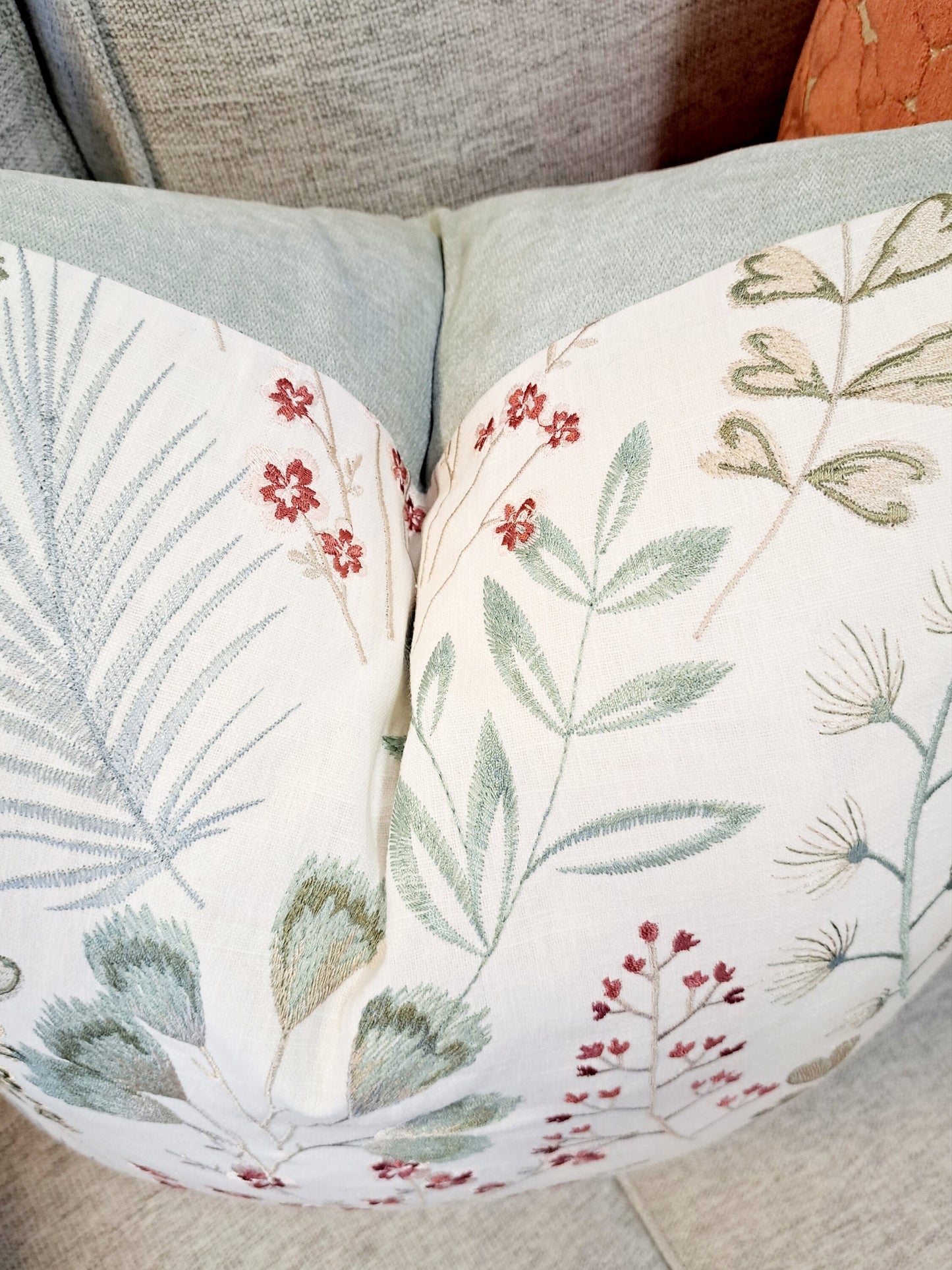 Seafoam Embroidered Floral Pillow Cover