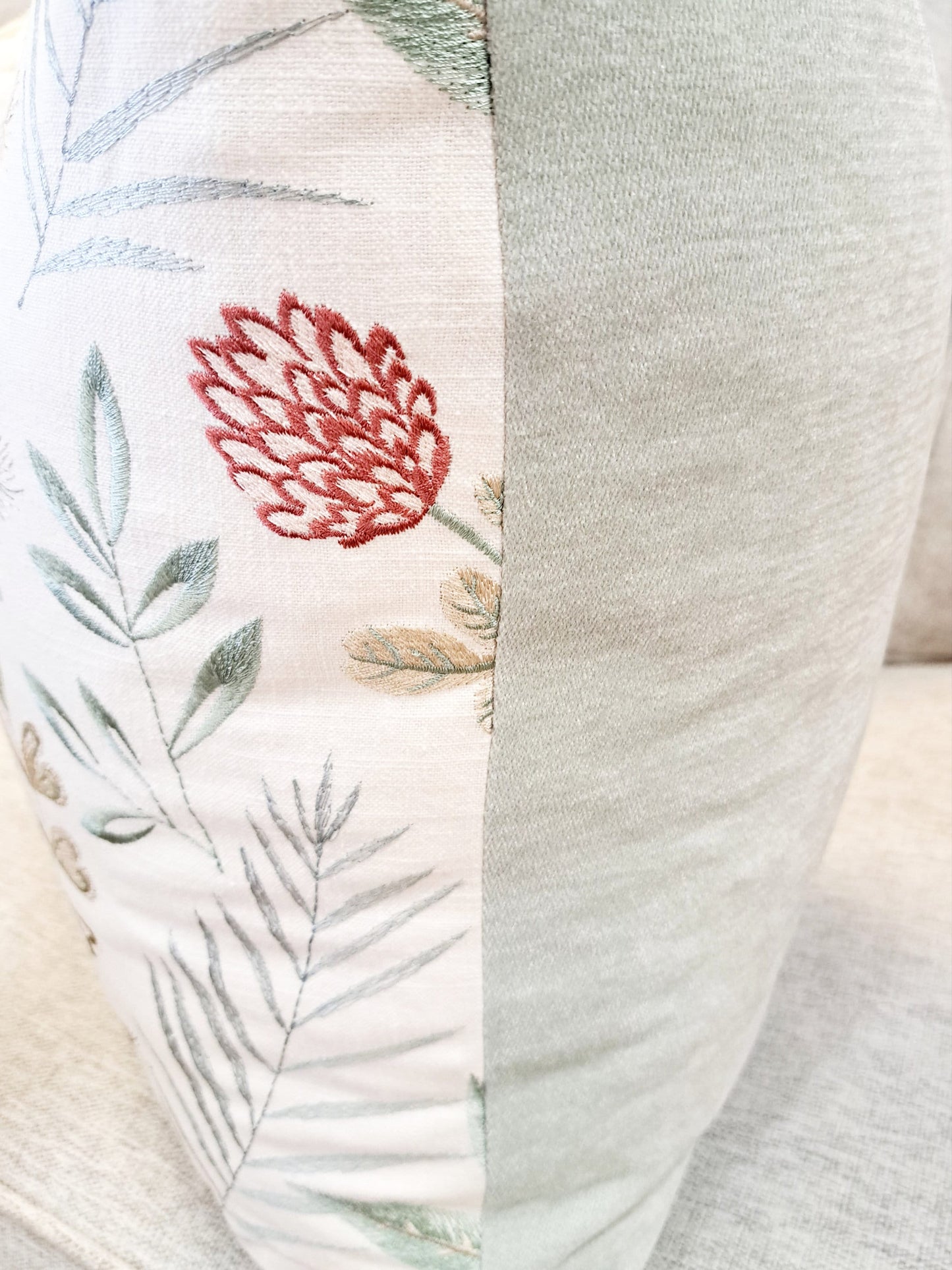 Seafoam Embroidered Floral Pillow Cover