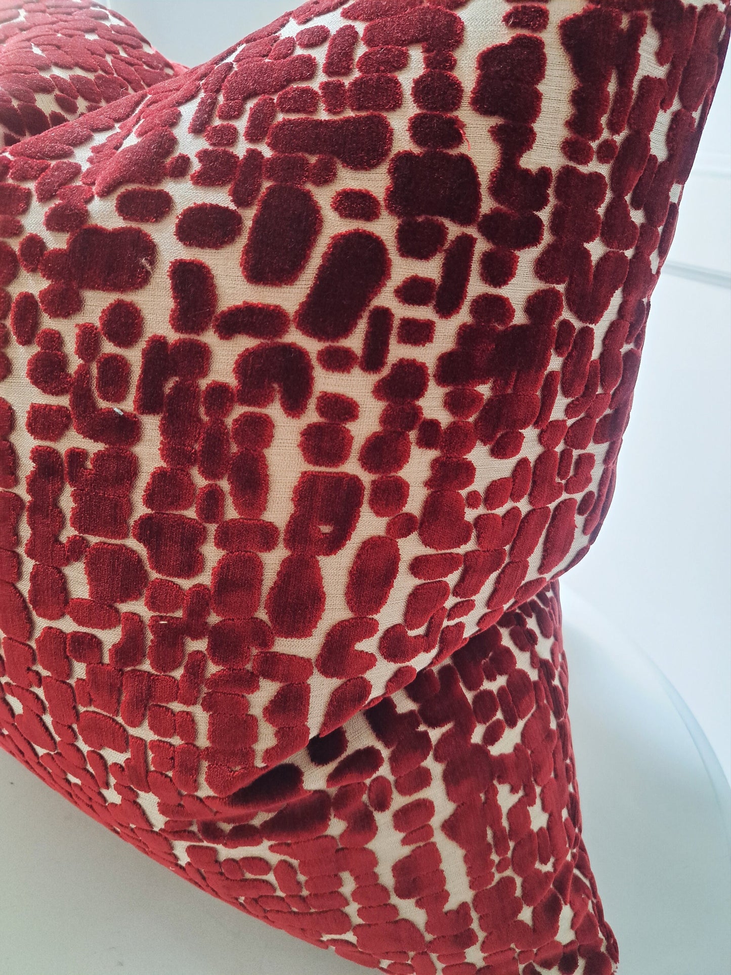 Red cut velvet pillow cover