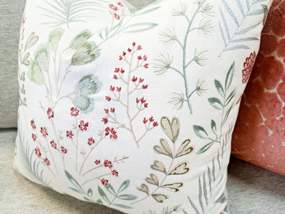 Seafoam Embroidered Floral Pillow Cover